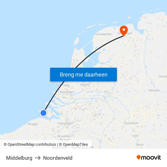 Middelburg to Noordenveld map