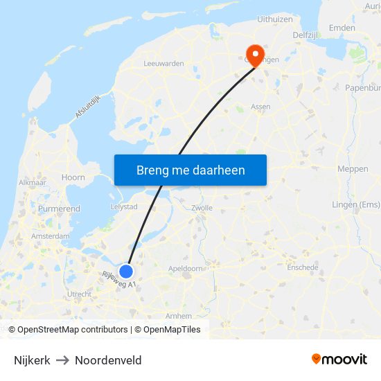 Nijkerk to Noordenveld map