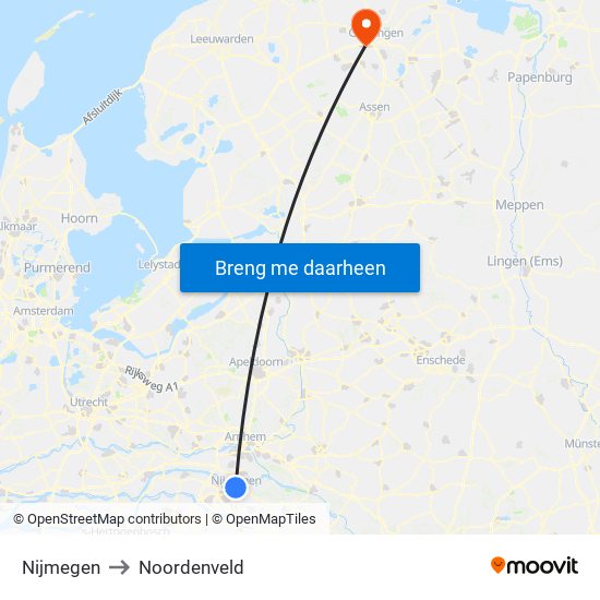 Nijmegen to Noordenveld map