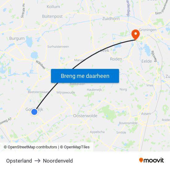 Opsterland to Noordenveld map