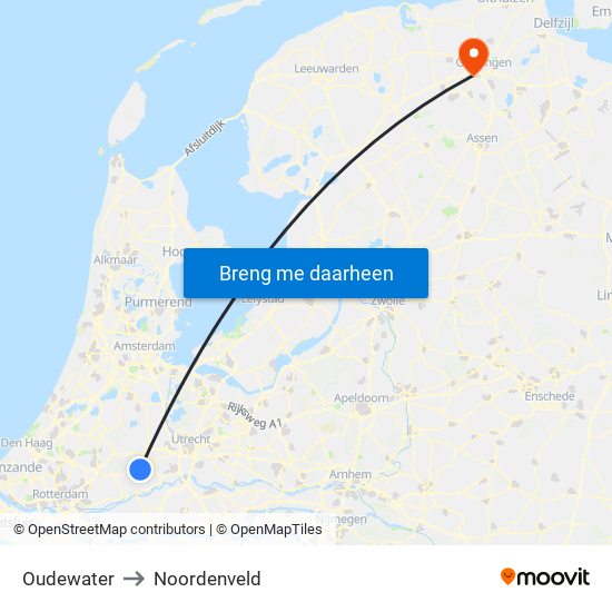 Oudewater to Noordenveld map