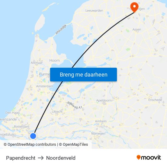 Papendrecht to Noordenveld map
