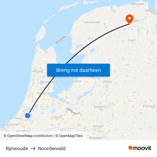 Rijnwoude to Noordenveld map