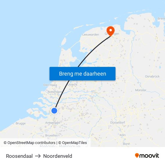 Roosendaal to Noordenveld map