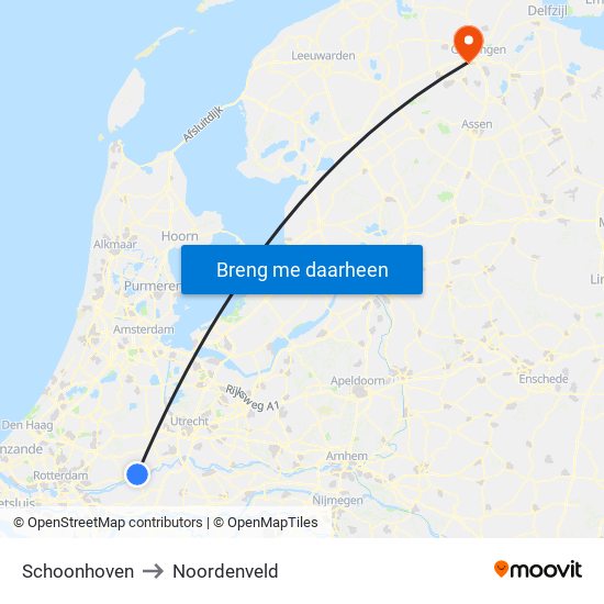 Schoonhoven to Noordenveld map