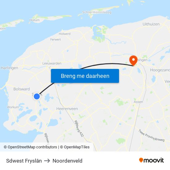 Sdwest Fryslân to Noordenveld map