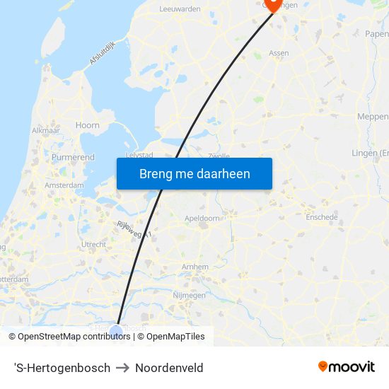 'S-Hertogenbosch to Noordenveld map