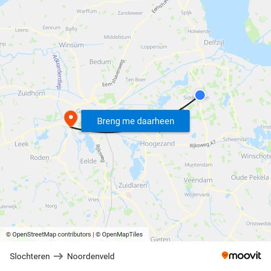 Slochteren to Noordenveld map