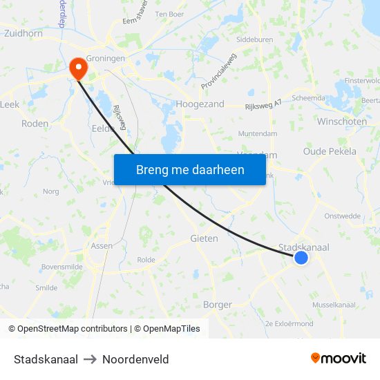 Stadskanaal to Noordenveld map