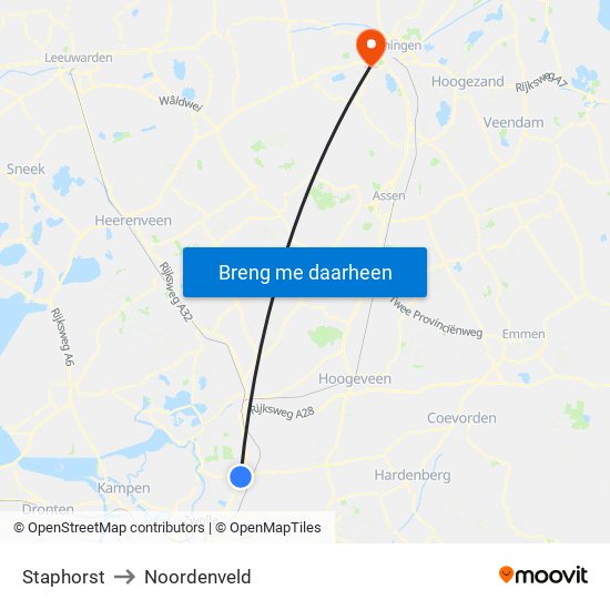 Staphorst to Noordenveld map