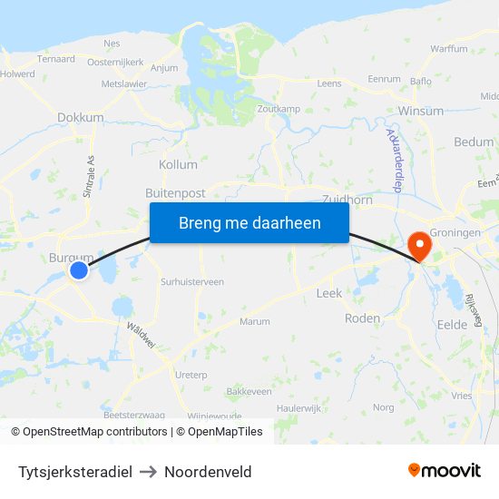 Tytsjerksteradiel to Noordenveld map