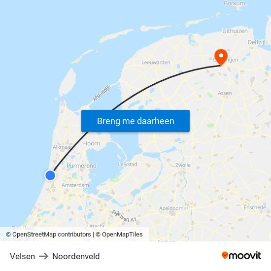 Velsen to Noordenveld map