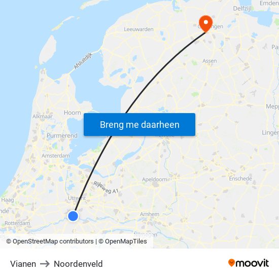 Vianen to Noordenveld map