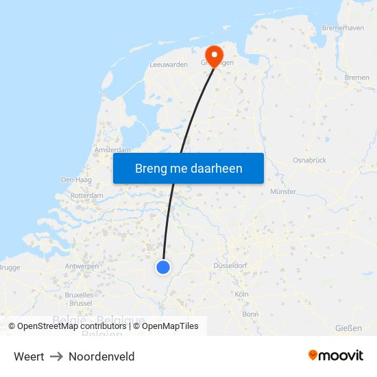 Weert to Noordenveld map