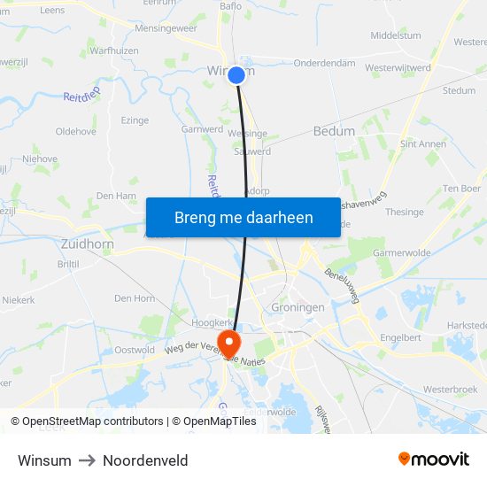 Winsum to Noordenveld map