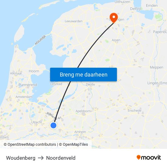 Woudenberg to Noordenveld map