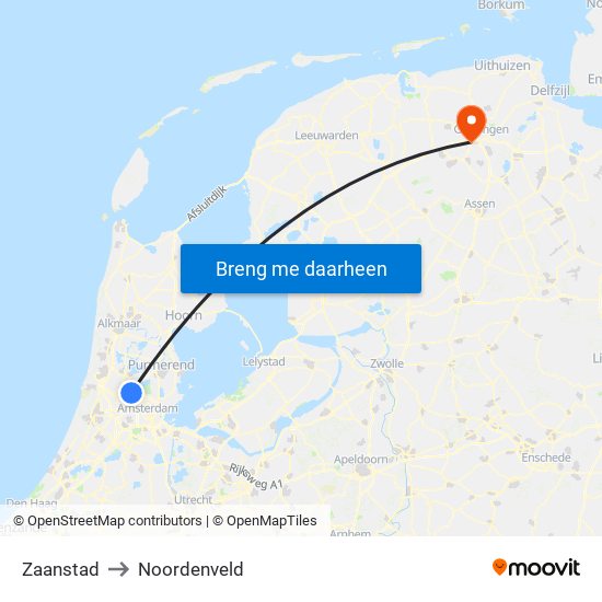 Zaanstad to Noordenveld map