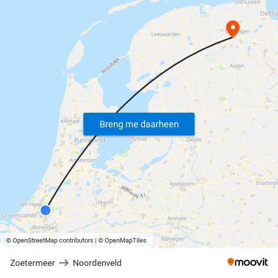 Zoetermeer to Noordenveld map