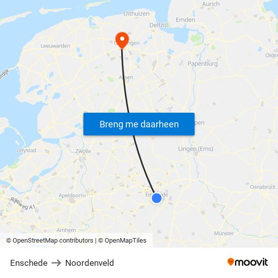Enschede to Noordenveld map