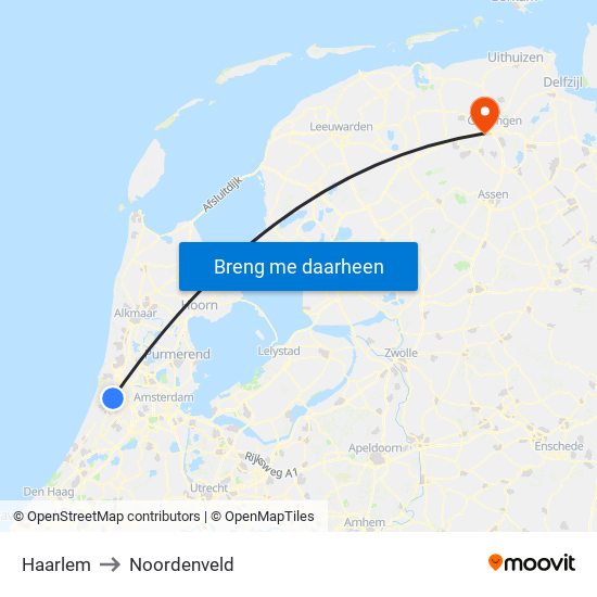 Haarlem to Noordenveld map