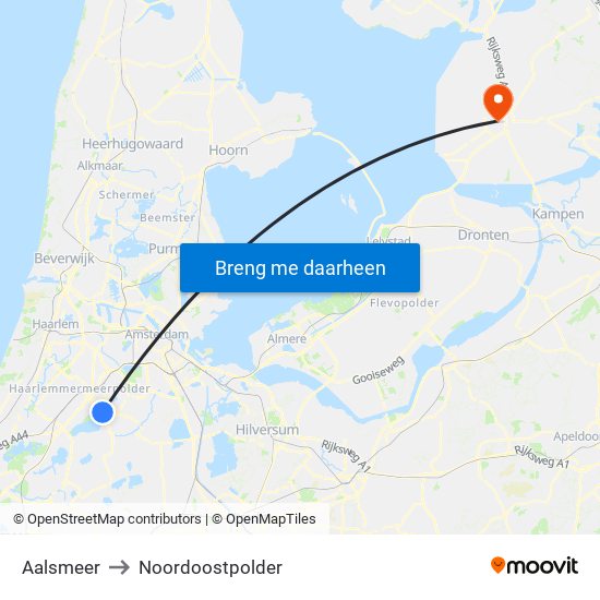 Aalsmeer to Noordoostpolder map