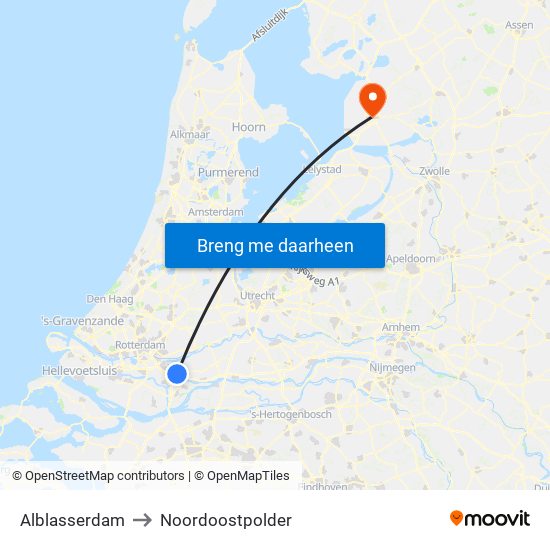 Alblasserdam to Noordoostpolder map