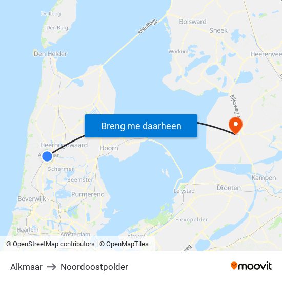 Alkmaar to Noordoostpolder map