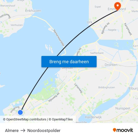 Almere to Noordoostpolder map