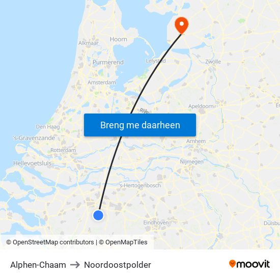 Alphen-Chaam to Noordoostpolder map
