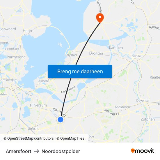Amersfoort to Noordoostpolder map