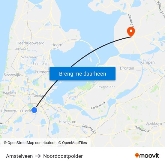 Amstelveen to Noordoostpolder map