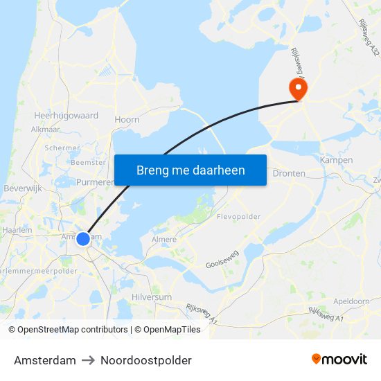 Amsterdam to Noordoostpolder map