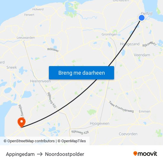 Appingedam to Noordoostpolder map