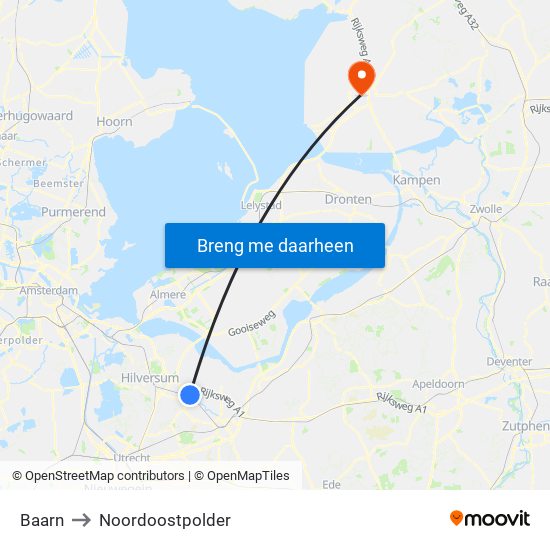 Baarn to Noordoostpolder map