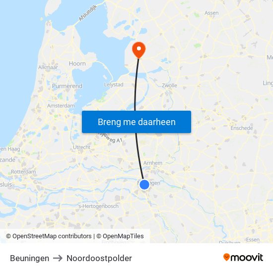 Beuningen to Noordoostpolder map