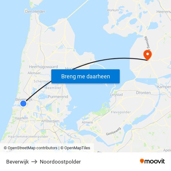 Beverwijk to Noordoostpolder map