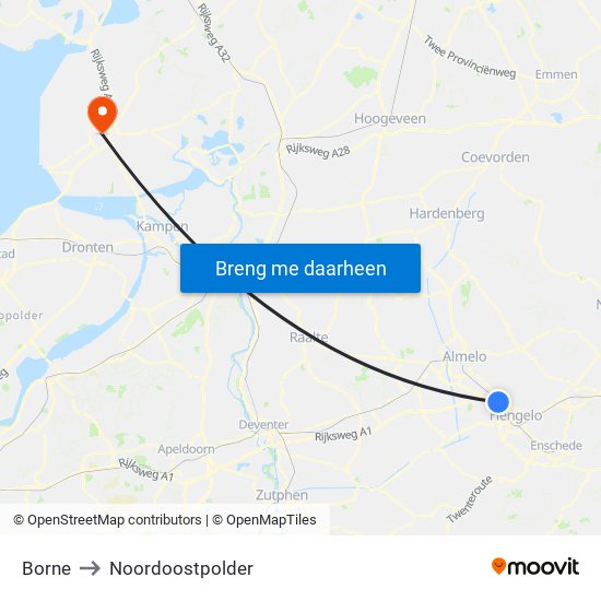 Borne to Noordoostpolder map