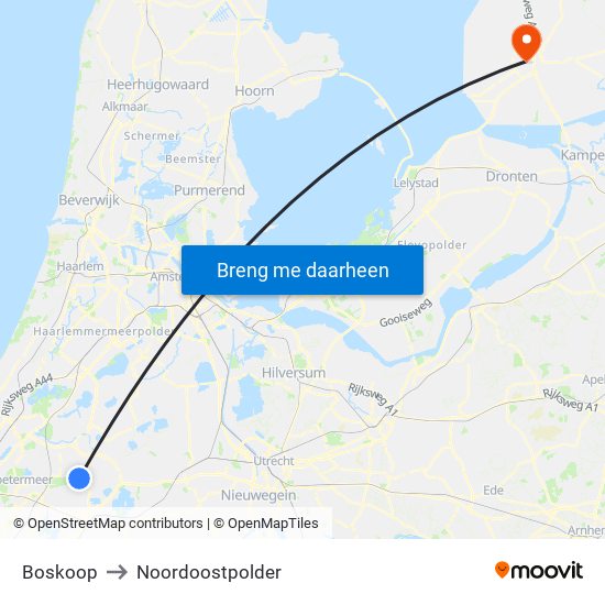 Boskoop to Noordoostpolder map