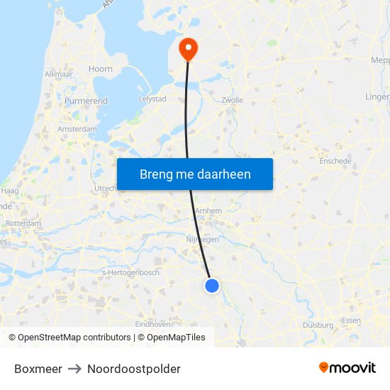 Boxmeer to Noordoostpolder map