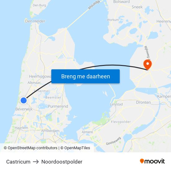 Castricum to Noordoostpolder map