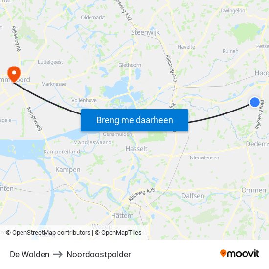 De Wolden to Noordoostpolder map