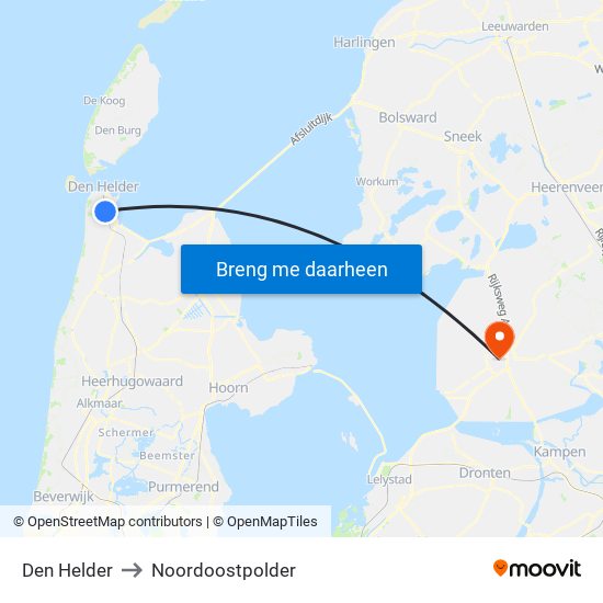 Den Helder to Noordoostpolder map