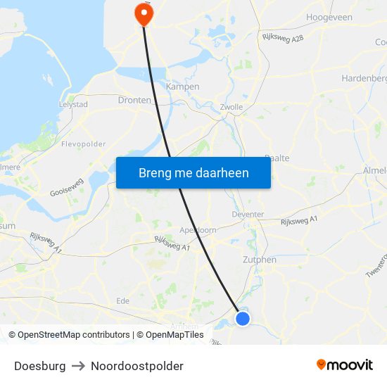 Doesburg to Noordoostpolder map