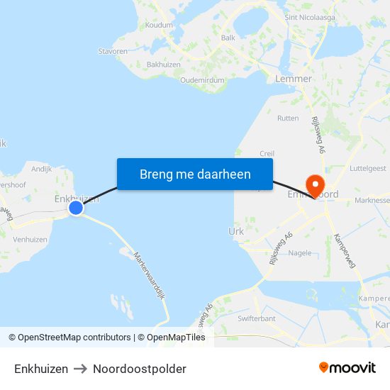 Enkhuizen to Noordoostpolder map