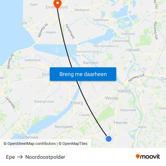 Epe to Noordoostpolder map