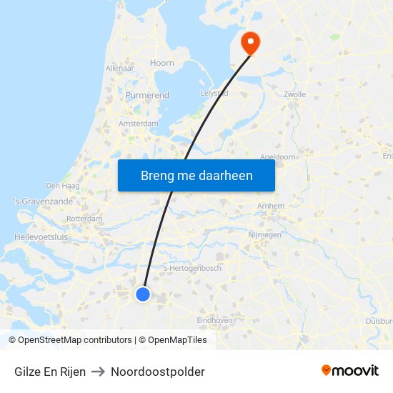 Gilze En Rijen to Noordoostpolder map