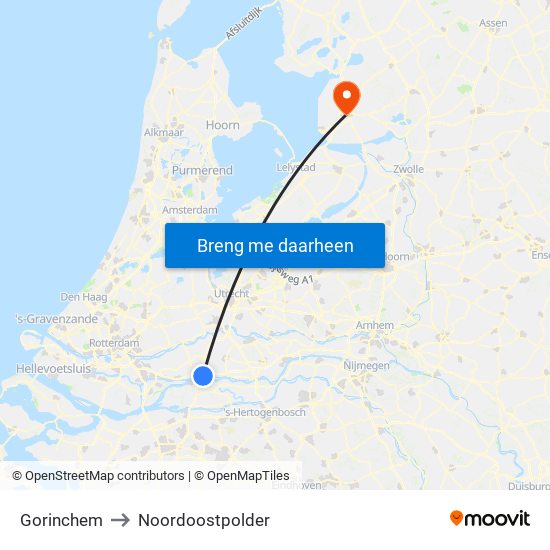 Gorinchem to Noordoostpolder map