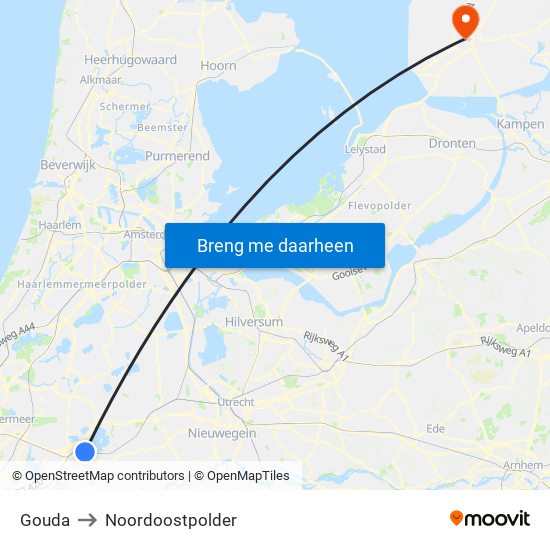 Gouda to Noordoostpolder map