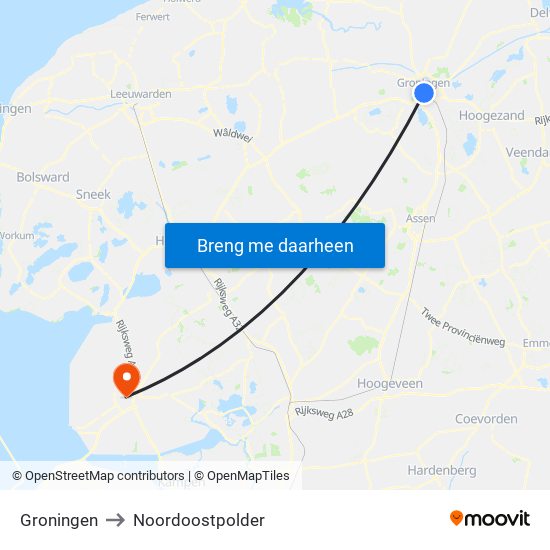 Groningen to Noordoostpolder map