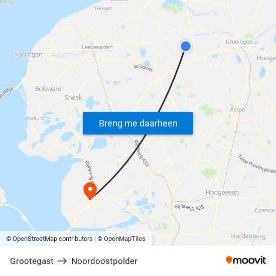 Grootegast to Noordoostpolder map